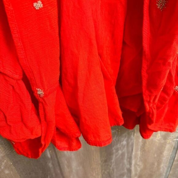 Free People Sweet Tennessee Red Tan Embroidered Long Sleeve Dress - Picture 6 of 9